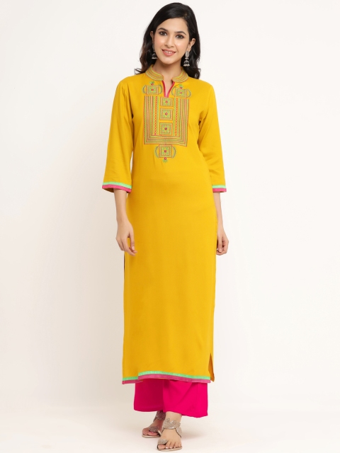 

Aprique FAB Women Mustard Embroidered Straight Kurta