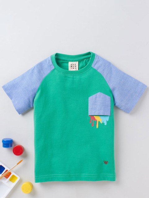 

Ed-a-Mamma Unisex Kids Green Round Neck Sustainable T-shirt