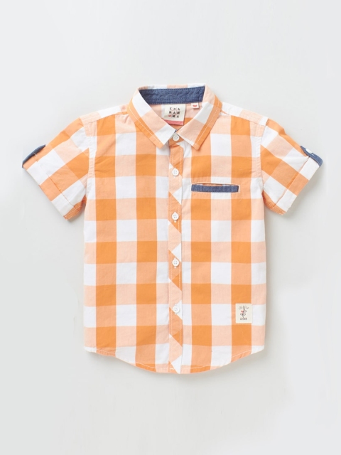 

Ed-a-Mamma Boys Orange Gingham Checks Checked Casual Sustainable Shirt