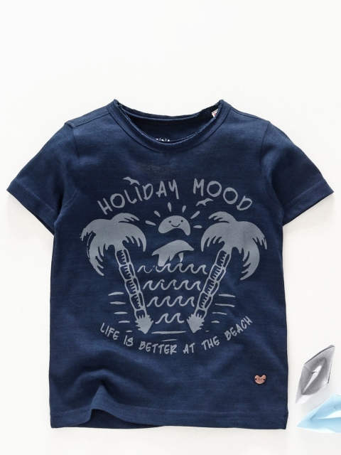 

Ed-a-Mamma Boys vy Blue Printed Sustainable T-shirt, Navy blue