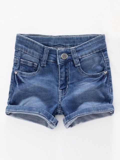 

Ed-a-Mamma Girls Blue Washed Mid-Rise Denim Sustainable Shorts