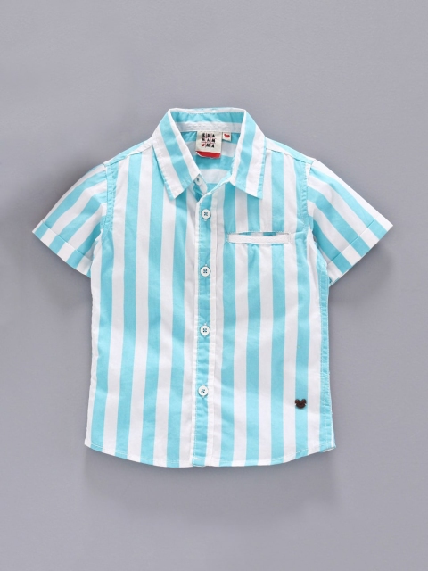 

Ed-a-Mamma Boys Blue Striped Casual Sustainable Shirt