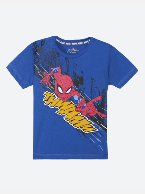 

Kids Ville Boys Blue Spiderman Printed Cotton T-shirt