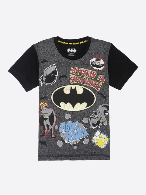 

Kids Ville Boys Grey & Black Batman Printed Cotton T-shirt