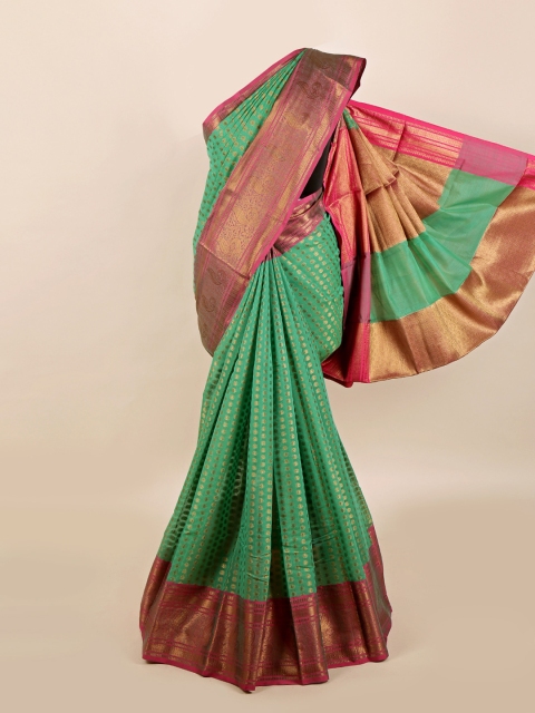 

Pothys Green & Pink Ethnic Motifs Zari Saree