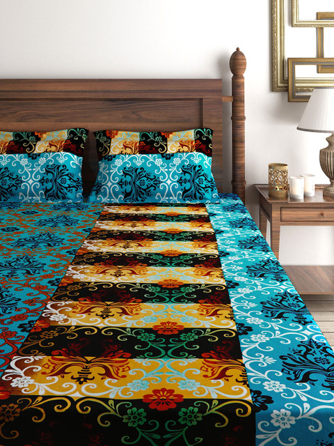 

SWAYAM Multicoloured Cotton 210 TC Fine Double Bedsheet with 2 Pillow Covers, Multi