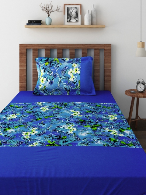 

SWAYAM Blue Cotton 180 TC Fine Single Bedsheet with 1 Pillow Cover