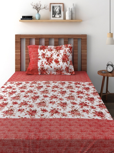 

SWAYAM Off-White & Red Cotton 180 TC Single Bedsheet with 1 Pillow Cover