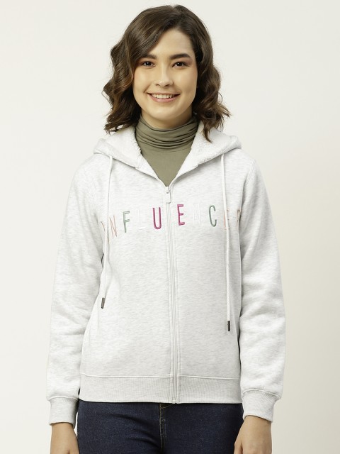 

Madame Women Off White Embroidered Hooded Sweatshirt