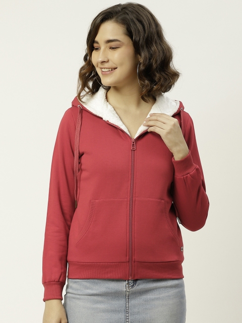 

Madame Women Red Solid Hooded Sweatshirt