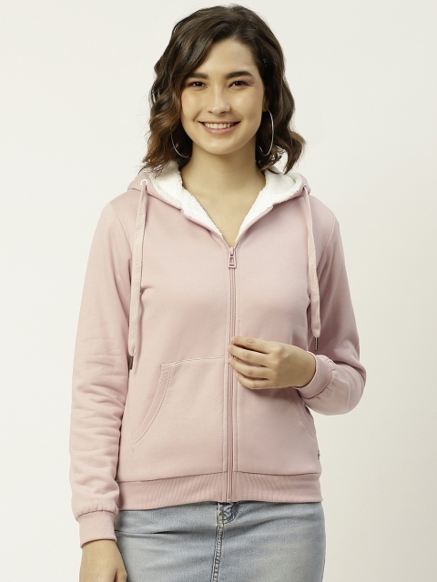 

Madame Women Pink Solid Hooded Sweatshirt