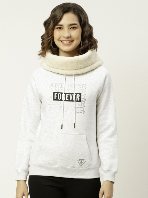 

Madame Women Off White & Black Printed Faux Fur Turtle Neck Sweatshirt