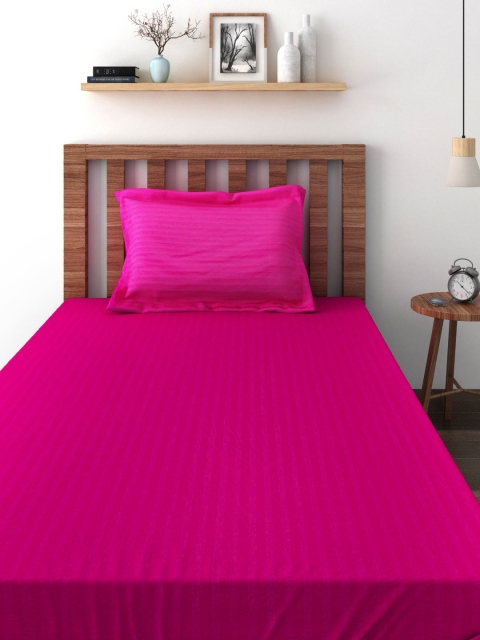 

SWAYAM Pink Cotton 400 TC Single Bedsheet with 1 Pillow Cover