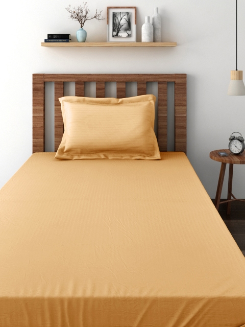 

SWAYAM Mustard Yellow Cotton 120 TC Single Bedsheet with 1 Pillow Cover