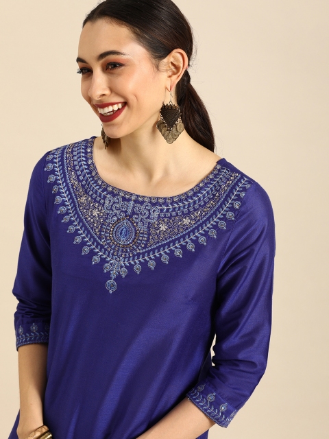 

Anouk Women Blue Embroidered Kurta