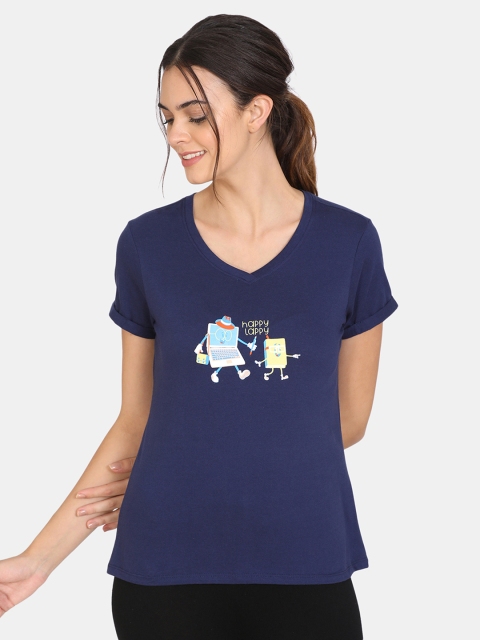 

Zivame Blue Printed Regular Cotton Top