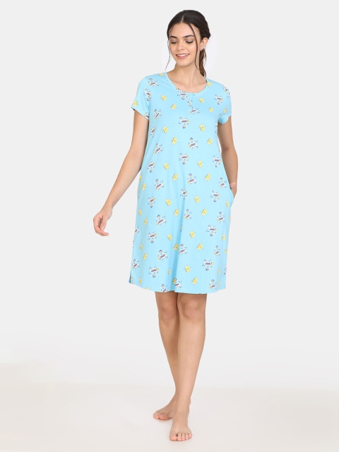 

Zivame Women Blue Printed Sleepshirt