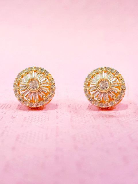 

OOMPH Rose Gold-Toned Circular Cubic Zirconia Studs Earrings