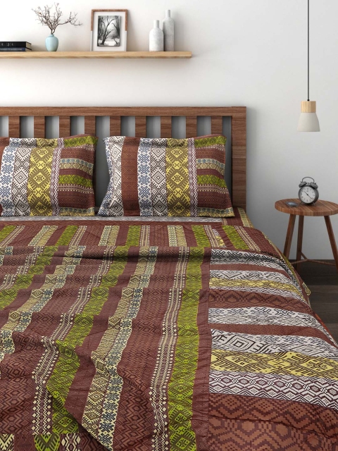 

SWAYAM Brown & Beige Printed Co-ordinated Bedding Set with Reversible Quilt (Comforter)