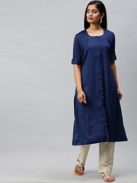 

Soch Women Navy Blue Printed Kurta