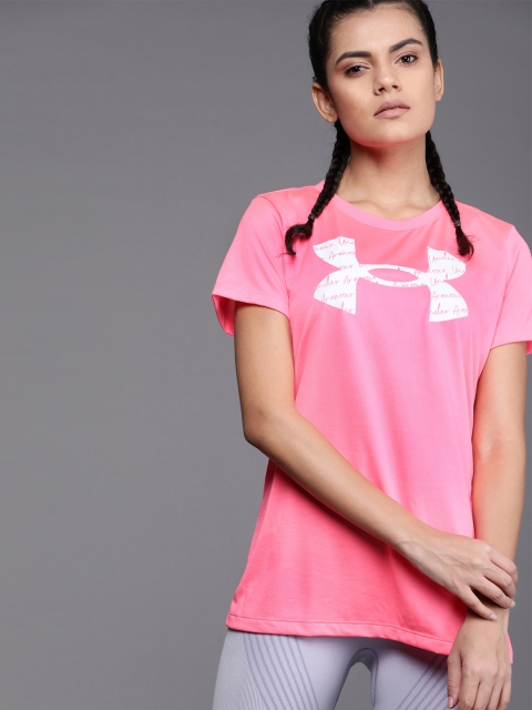 

UNDER ARMOUR Women Pink & White Printed Tech Big Logo SS T-Shirt