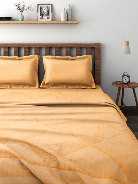 

SWAYAM Amber Yellow Self-Striped Bedding Set with Reversible Quilt (Comforter)