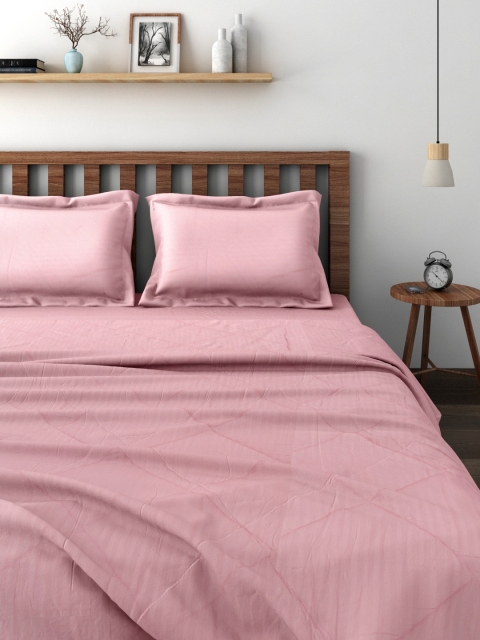 

SWAYAM Pink Self-Striped Co-Ordinated Bedding Set with Reversible Quilt (Comforter)