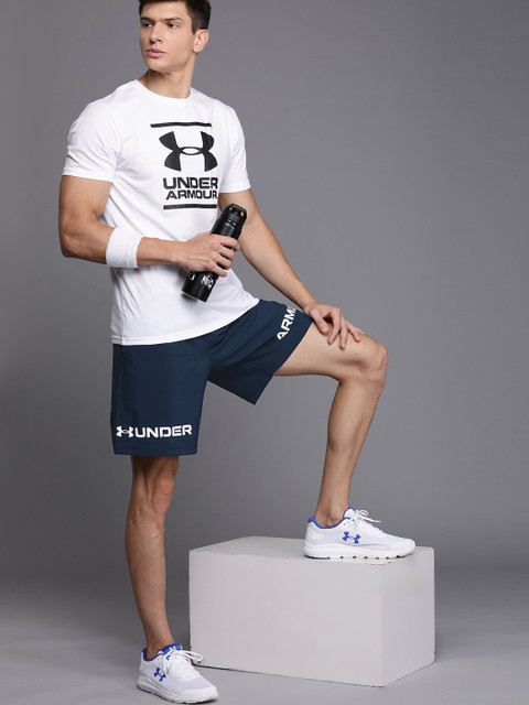 

UNDER ARMOUR Men Navy Woven Graphic WM Printed Training Shorts, Navy blue