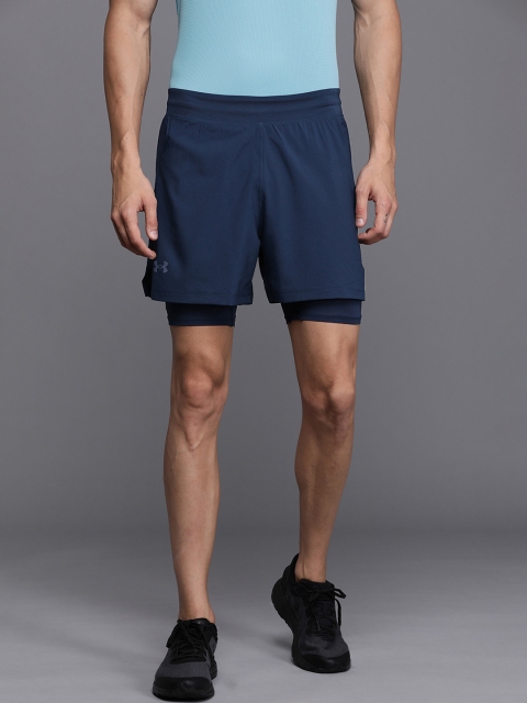 

UNDER ARMOUR Men Navy Blue Solid IsoChill Run 2N1 Fitted Sports Shorts