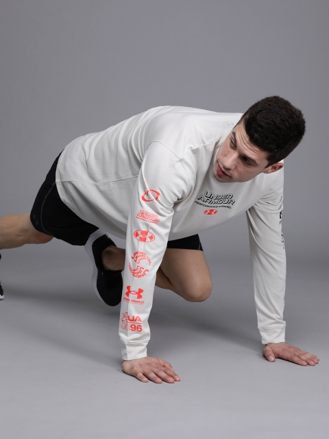

UNDER ARMOUR Men Off-White Brand Logo Printed Multi Logo Long Sleeve T-shirt