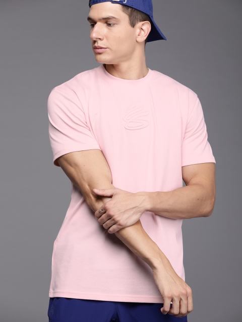 

UNDER ARMOUR Men Pink Brand Logo Curry Embroidered Loose Fit T-shirt