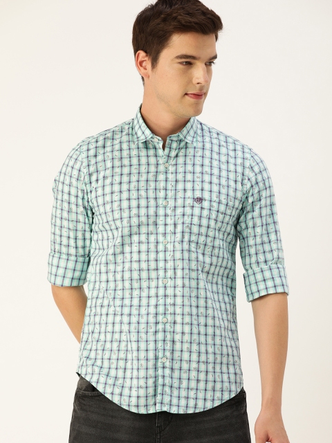 

PETER ENGLAND UNIVERSITY Men Turquoise Blue Super Slim Fit Checked Casual Shirt
