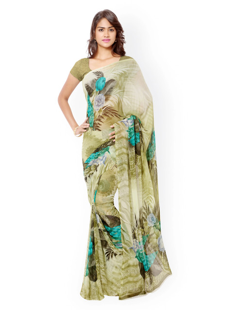 

Ligalz Green Georgette Floral Print Saree