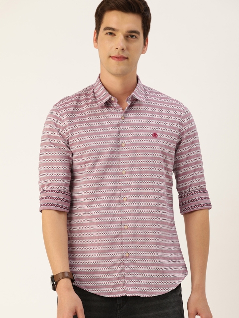 

PETER ENGLAND UNIVERSITY Men Red Super Slim Fit Horizontal Striped Casual Shirt