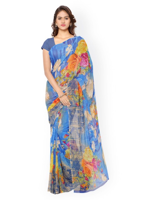 

Ligalz Blue Georgette Floral Print Saree