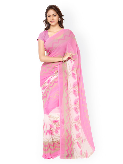 

Ligalz Pink Georgette Floral Print Saree
