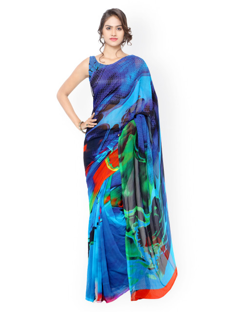 

Ligalz Blue Georgette Printed Saree