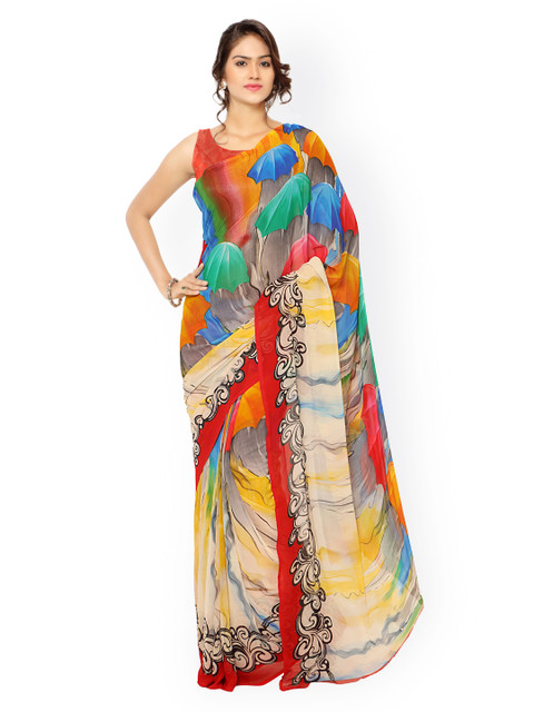 

Ligalz Multicoloured Chiffon Printed Saree, Multi