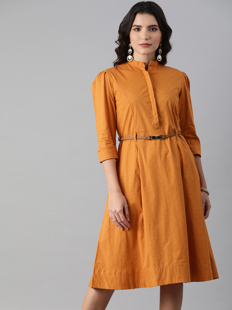 

ETIQUETTE Mustard Yellow & Black Micro Floral Printed Shirt Dress