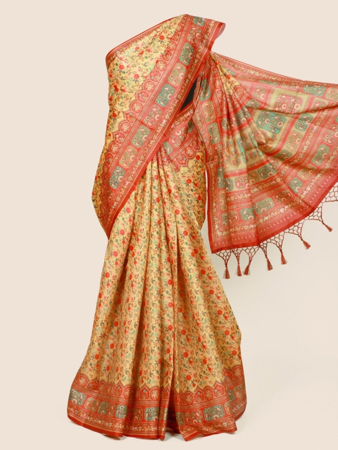

Pothys Mustard & Red Floral Linen Blend Saree