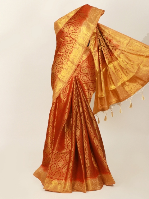 

Pothys Maroon & Gold-Toned Ethnic Motifs Zari Art Silk Banarasi Saree