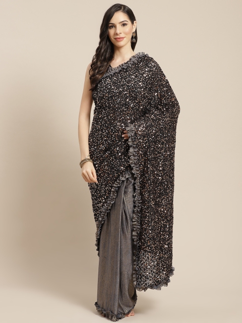 

Mitera Charcoal Grey Embellished Sequinned Half & Half Ready to Wear Saree