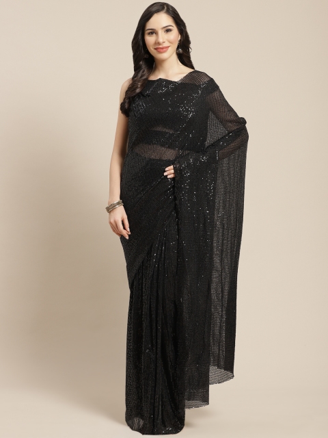 

Mitera Black Sequinned Ready to Wear Saree with Stitched Blouse