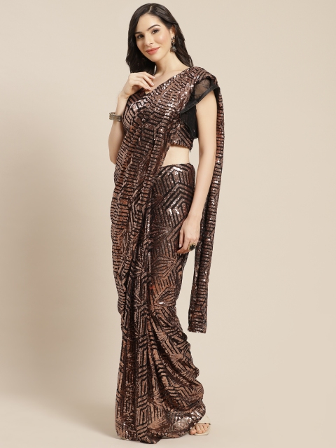 

Mitera Black & Copper-Coloured Sequinned Ready to Wear Saree with Stitched Blouse