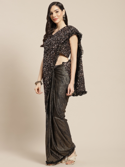 

Mitera Black & Golden Sequinned Half & Half Ready to Wear Saree