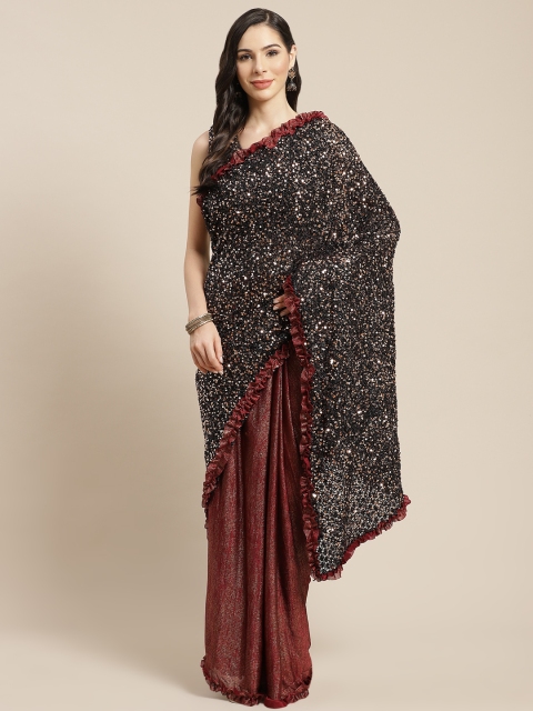 

Mitera Maroon & Golden Embellished Sequinned Half & Half Ready to Wear Saree
