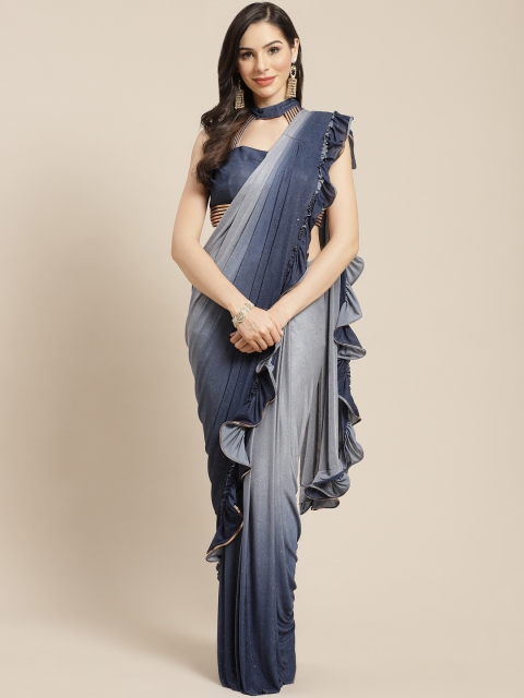 

Mitera Navy Blue & Grey Ombre Dyed Ready to Wear Saree with Stitched Blouse