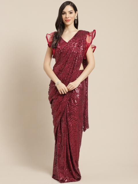 

Mitera Maroon Embellished Sequinned Ready to Wear Saree