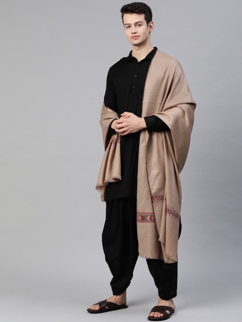 

WEAVERS VILLA Men Beige Geometric Detail Woollen Shawl