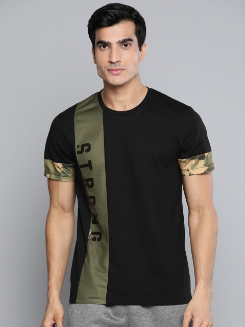 

Alcis Men Black & Olive Green Typography Printed Slim Fit T-shirt